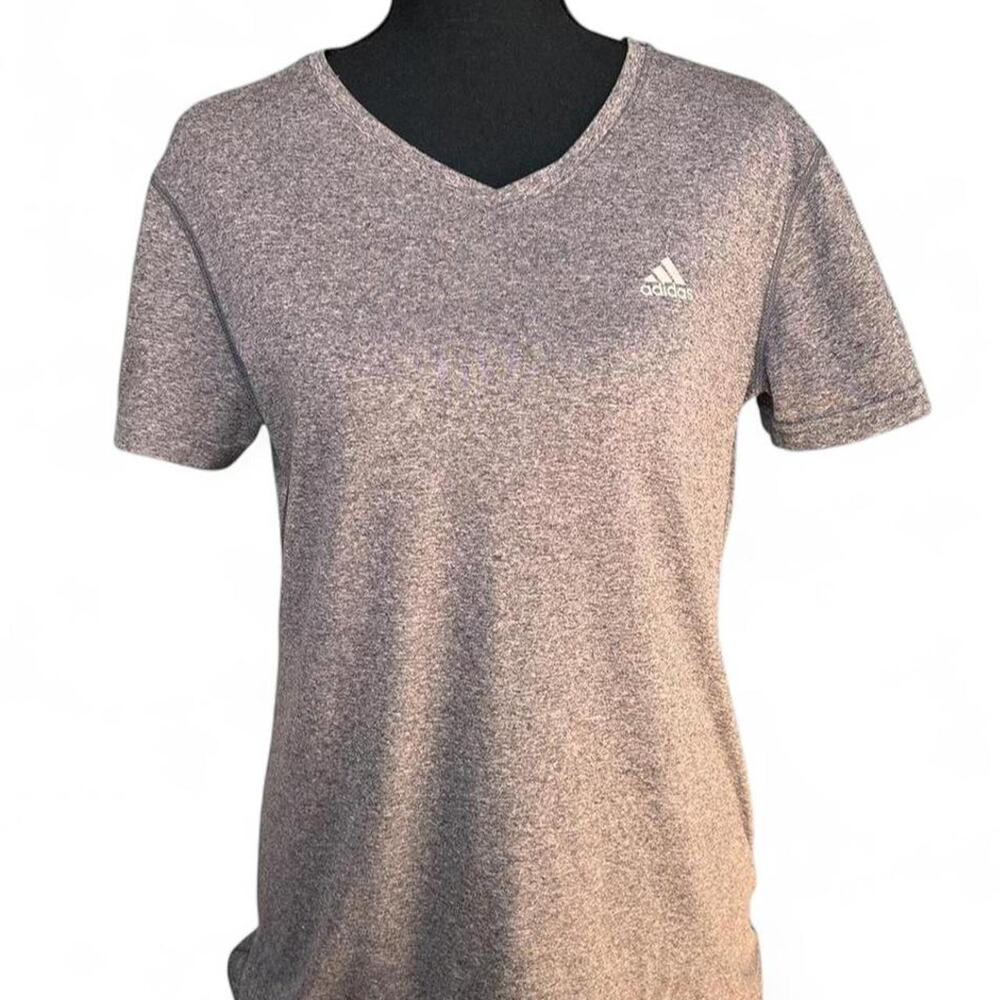 Adidas Grey Climalite Performance Tee V Neck Moisture Wicking Women’s Medium